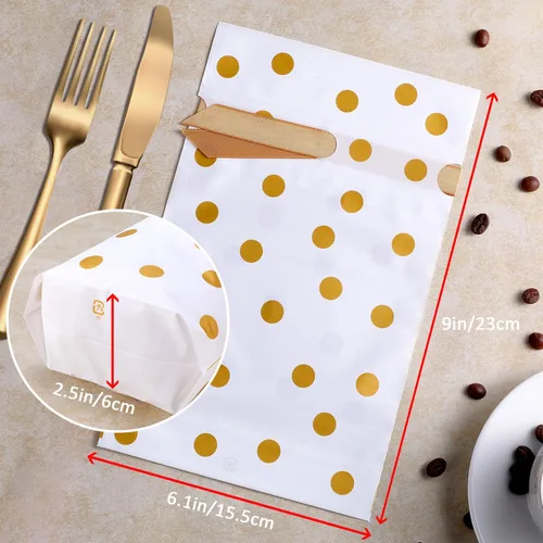 Miniatura 3 de Frienda Paquete de 50 Bolsas de Dulces de Navidad con Cordón Bolsa de Galletas y Dulces con Lunares Dorados Bolsillo de Favor de Plástico