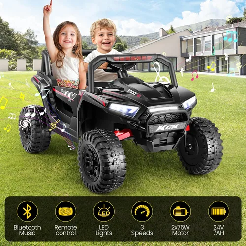 Miniatura 3 de Hikole Juguetes de paseo de 24 voltios para niños grandes de 2 plazas, 4WD UTV para niños, autos para niños y niñas con control remoto para padres