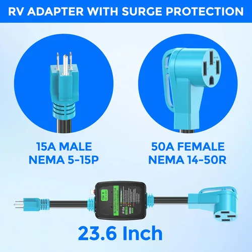 Miniatura 2 de CircleCord Cable adaptador de caravana de 50 Amp a 15 Amp, macho 5-15P a hembra 14-50R de alimentación eléctrica Dogbone, STW resistente de calibre