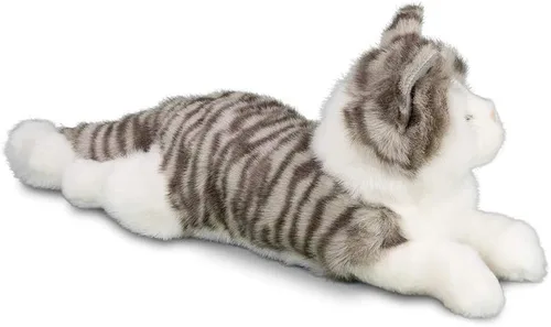 Miniatura 6 de Douglas Animal de peluche de gato gris ahumado – 19 pulgadas, suave y realista, juguete de peluche atigrado gris y blanco para niños, niños pequeños