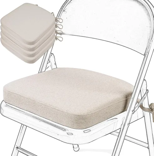 Miniatura 31 de SINOSSO Cojín de espuma viscoelástica para silla plegable, 1 unidad, almohadilla cuadrada gruesa de 2 pulgadas para silla de cocina con lazos, cojín