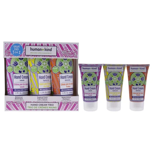 Human+Kind Trío de crema hidratante para manos, tres cremas hidratantes perfumadas con aceite de aguacate y manteca de karité, hidratante intenso y