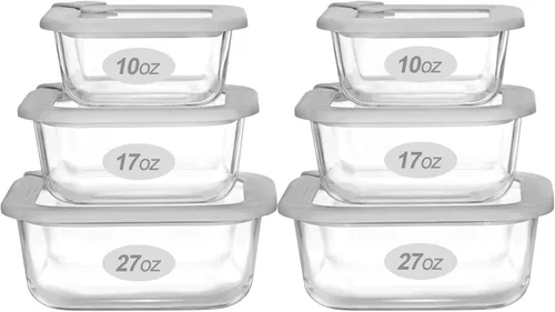 Miniatura 16 de Contenedores de vidrio para alimentos con tapa de vidrio, juego de recipientes de almacenamiento de alimentos aptos para microondas, paquete de 4