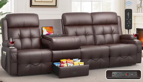 Miniatura 18 de Sofá reclinable de dos plazas, sofá reclinable de masaje de gran capacidad, silla de dos plazas para RV con espacio de almacenamiento, portavasos