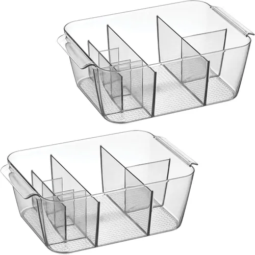 Miniatura 9 de iDesign Organizador de maquillaje para encimera, almacenamiento para cosméticos y artículos de tocador, juego de 2, transparente, fabricado