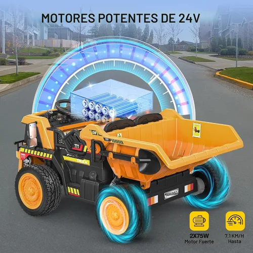 Miniatura 2 de ANPABO Camión volquete de 24 V, motores potentes de 2 x 75 W, hasta 4.4 Mph, neumáticos EVA, vehículo de construcción con cama volquete eléctrica