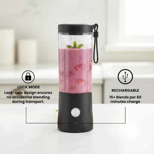Miniatura 4 de Licuadora portátil para batidos – Mini licuadora personal de 16 onzas, USB-C recargable y autolimpiante, color negro