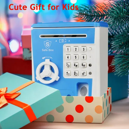 Miniatura 6 de Caja fuerte para niños con contraseña por huella dactilar, alcancía parlante, cajero automático, para dinero real, juguete de regalo para niños de 5