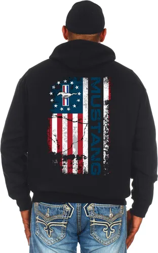 Miniatura 4 de JH DESIGN GROUP Sudadera con capucha Ford Mustang con bandera de Estados Unidos envejecida para hombre