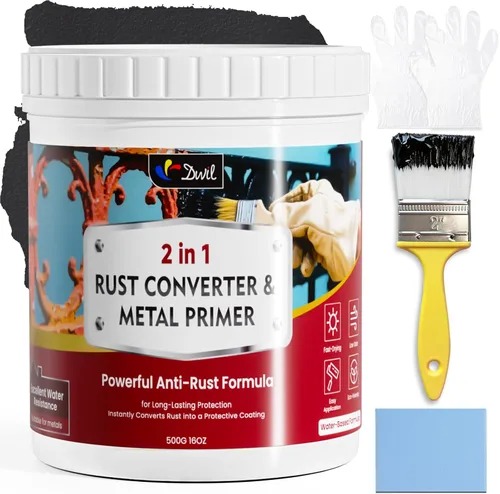DWIL Convertidor de óxido para metal, pintura metálica de alto flujo 2 en 1, convierte el óxido en revestimiento protector de larga duración,