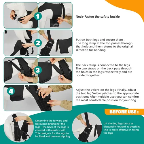 Miniatura 5 de Rodillera para perro, pierna trasera, ajustable, con 4 estabilizadores, soporte de cadera para reducir el dolor, lesiones en los ligamentos y rótula