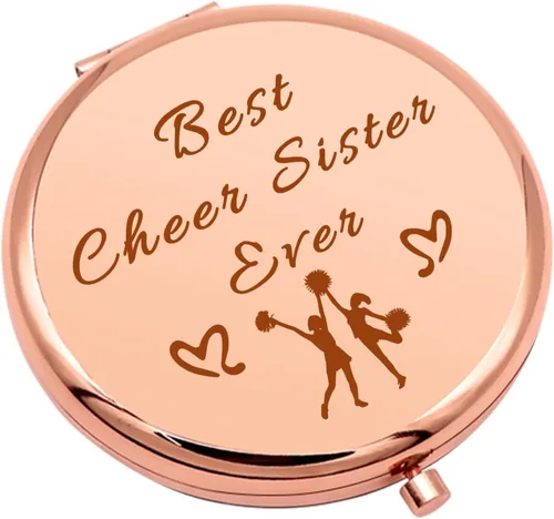 Miniatura 9 de Mwphuy Espejo de maquillaje compacto para regalo de porristas, oro rosa, 2.6 pulgadas de largo x 2.6 pulgadas de ancho, con aumento, de doble cara