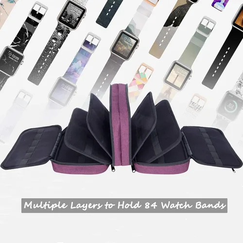Miniatura 2 de PACMAXI 84 correas de reloj, funda de transporte compatible con relojes, soporte de correa de reloj expandible, almacena 84 correas para la mayoría