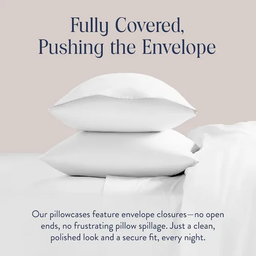 Miniatura 5 de Brooklinen Juego de 2 fundas de almohada de satén de lujo, 100% algodón de fibra larga con cierre de sobre, tela suave, duradera y lavable a Blanco