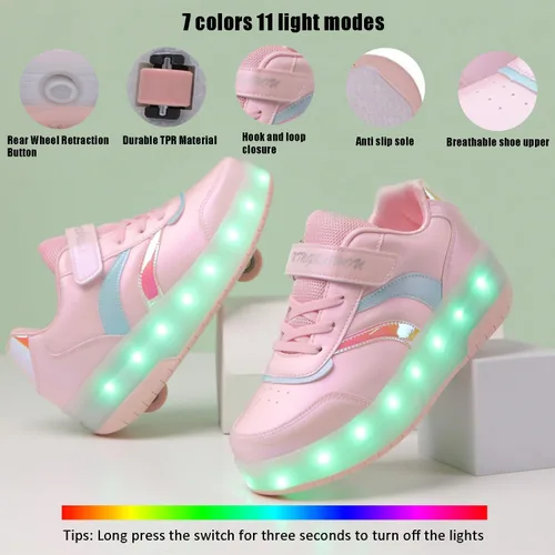Miniatura 5 de Zapatos con ruedas para niños y niñas, patines, zapatillas deportivas con luz LED recargable para principiantes, el mejor regalo