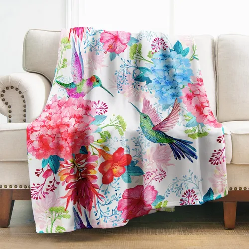 Levens Manta de flores de colibrí, regalos para mujeres y niñas, mamá, 50 x 60 pulgadas, decoración colorida con estampado floral para sofá, hogar,