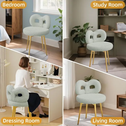Miniatura 9 de ROOMTEC Silla de tocador giratoria con respaldo, silla de escritorio tapizada para niñas, tocador de maquillaje moderno para dormitorio, sala