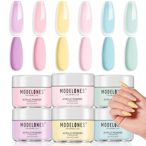 Miniatura 12 de Modelones Polvo acrílico rosa de 6 colores, kit de polvo de uñas acrílico neón con purpurina de verano, polvo de uñas acrílico para el día de San