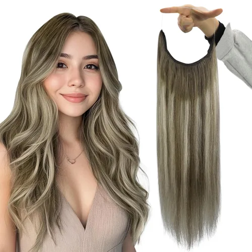 Miniatura 13 de Fshine - Extensiones de cabello humano con clip, de 16 pulgadas, con clip, color marrón chocolate, mezcla de rubio caramelo, extensiones de cabello