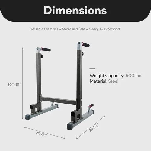 Miniatura 4 de Estación de inmersión de marco de acero BalanceFrom con altura ajustable, capacidad de peso de 500 libras – Equipo de gimnasio en casa para Negro