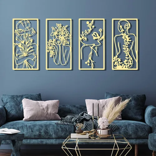 Miniatura 3 de Cindeer 4 piezas de arte de pared de metal minimalista abstracto para mujer, línea de arte de pared dorada, dibujo de línea de metal, arte colgante