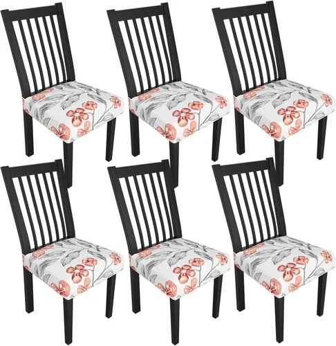 Miniatura 123 de Juego de 4 fundas elásticas para sillas de comedor, fundas para sillas de comedor con estampado floral, fundas para asientos de sillas con estampado