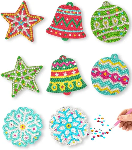 Little Jupiter Adornos de Navidad DIY de Imán y Arte de Diamantes para Niños - Hace 8 piezas - Manualidades para Niños - Kits de Arte de Diamantes -
