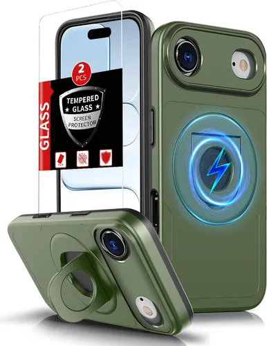 Miniatura 93 de Funda magnética para iPhone 11 Pro compatible con carga inalámbrica MagSafe, con 2 protectores de pantalla, anillo kickstand de 360° integrado +