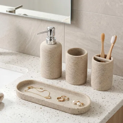 Miniatura 6 de Juego de accesorios de baño, organizador de baño para encimera, dispensador de jabón y soporte para cepillo de dientes, taza de enjuague bucal