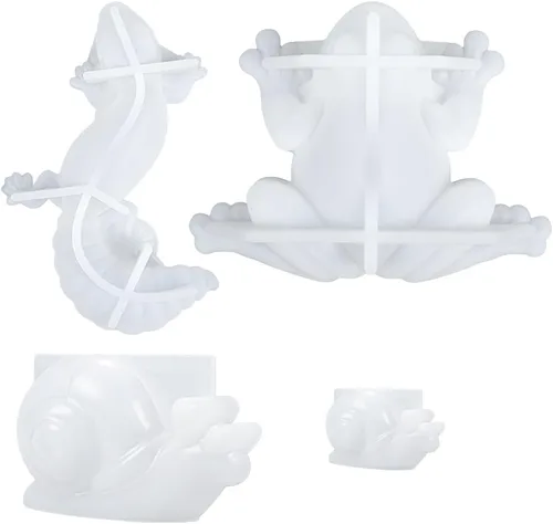 Miniatura 3 de Moldes de resina epoxi de silicona, 4 unidades variadas de caracol de lagarto de rana 3D