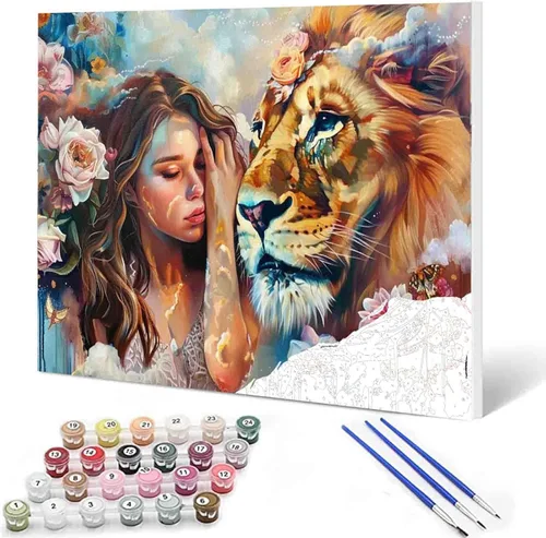 Miniatura 45 de Angel Girl - Pintura por números para adultos, corona de rosas rosadas, pintura al óleo digital, pintura acrílica, kit de pintura linda para niñas