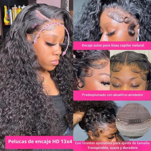 Miniatura 3 de bangjazz 13x4 Peluca de encaje frontal de onda profunda de cabello humano 180% de densidad, peluca frontal de onda profunda de cabello humano HD