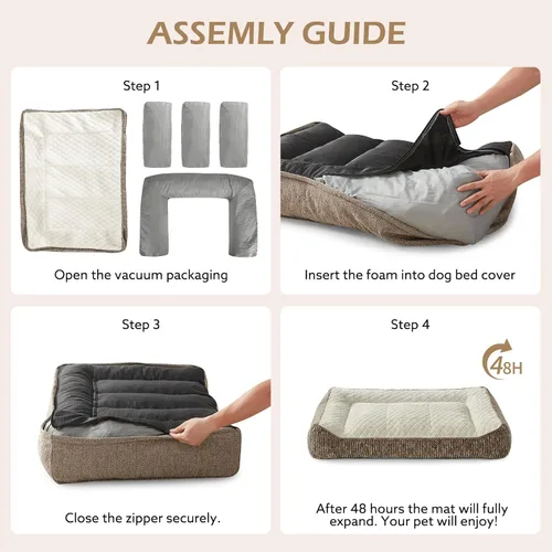 Miniatura 6 de JOEJOY Camas ortopédicas XL para perros de tamaño grande, extra gruesas, con apoyo y laterales, sofá cama ultrasuave para perros grandes, color Beige