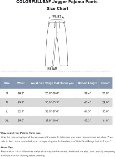 Miniatura 6 de COLORFULLEAF Pantalones de pijama para parejas para hombre y mujer pantalones de pijama de algodón pantalones de pijama para hombre pantalones