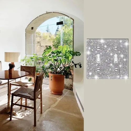 Miniatura 3 de Cubierta de placa de pared con diamantes de imitación plateados brillantes, cubierta de placa de interruptor de luz, cubierta decorativa de doble