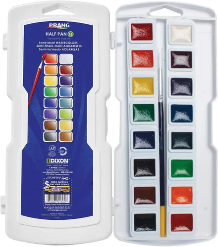 Prang Pintura de acuarela semihúmeda no tóxica sin cera, media bandeja rectangular de plástico, 16 colores surtidos
