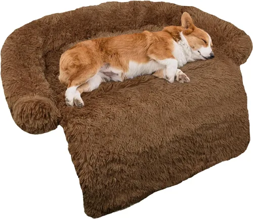 Miniatura 10 de Cama calmante para perro, tapete de felpa esponjoso para perros con protector de muebles con funda extraíble lavable para perros y gatos grandes