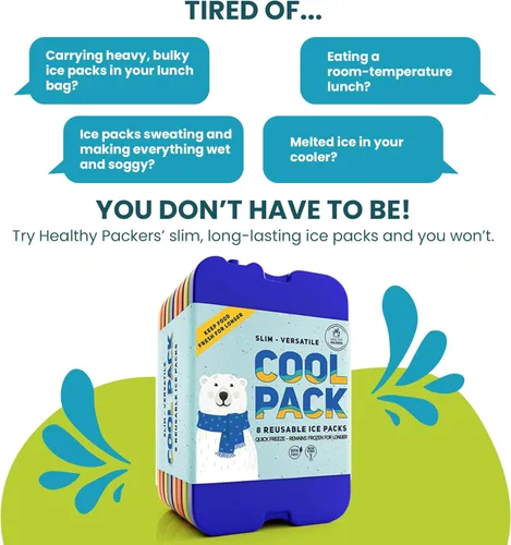 Miniatura 3 de Healthy Packers Paquetes de hielo para loncheras y enfriadores – Paquete fresco original Paquete de hielo reutilizable delgado y duradero