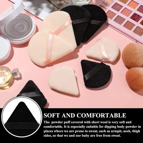 Miniatura 4 de Maitys 12 piezas de polvo triángulo para maquillaje facial, cosmético suelto, terciopelo suave, lavable, reutilizable, esponja de base de maquillaje