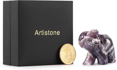 Miniatura 6 de SMQ Estatua de decoración de elefante de cristales de amatista de 2.0 pulgadas, piedras preciosas talladas a mano, figuras de cristal de buena