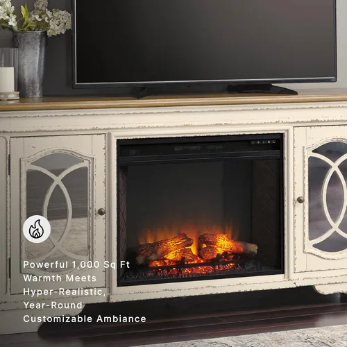 Miniatura 6 de Signature Design by Ashley Realyn - Soporte de TV casual vintage con chimenea eléctrica, calienta habitaciones más grandes, herrajes de bronce