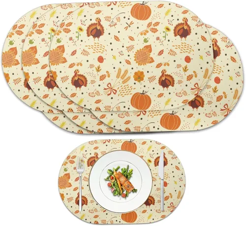 Miniatura 9 de Pumpkin Placemats Set of 4 Ghost Non Slip Washable Heat Resistant Place Mats 12x18 Inch Round Tablemats for Dining Kitchen Party Daily Table Decor