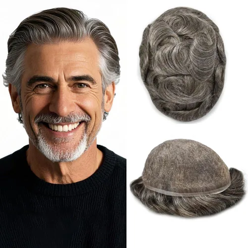 Miniatura 50 de PUNRU HAIR Completo Swiss Lace Toupee para hombres Sistema de cabello humano real Sistema de reemplazo de cabello humano para hombre Toupee