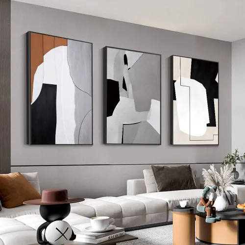 MPLONG Arte de pared, juego de 3 lienzos abstractos naturales y contemporáneos en blanco y negro, decoración de pared estética para sala de estar,