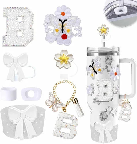 Miniatura 34 de 15 piezas de set de accesorios para vaso Stanley Cup 30oz 40oz con asa, incluye cubierta de pajita de silicona y bota, encanto de asa, encantos
