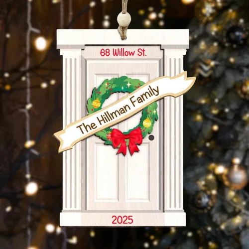 Miniatura 11 de Adorno Personalizado para Nuevo Hogar 2025, Regalos de Inauguración de Casa, Adornos de Puerta de Madera de 4 Capas, Nuestro Primer Adorno