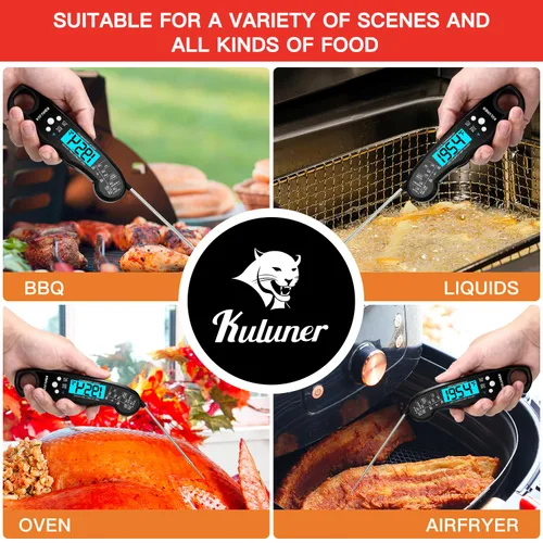 Miniatura 3 de KULUNERKULUNER - Termómetro digital impermeable de lectura instantánea de carne con sonda plegable de 4.6 pulgadas