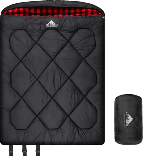 Miniatura 10 de Saco de dormir doble de 0 grados para adultos, forro de franela de algodón para 2 personas, tamaño Queen, cálido saco de dormir para familia