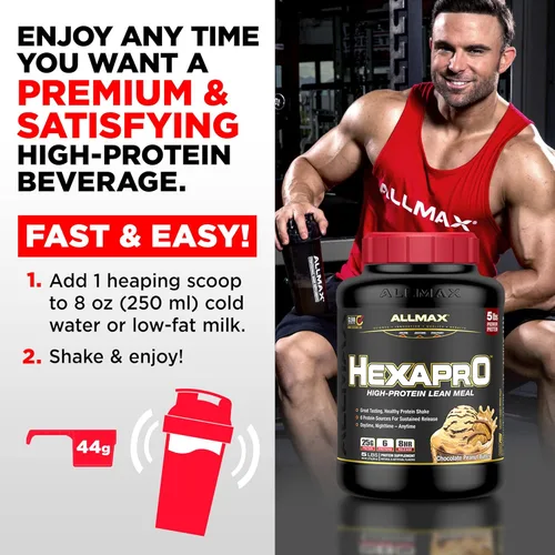 Miniatura 5 de ALLMAX HEXAPRO, Chocolate - 2 lb - 25 gramos de proteína por porción - 8 horas de liberación sostenida - cero azúcar - 21 porciones