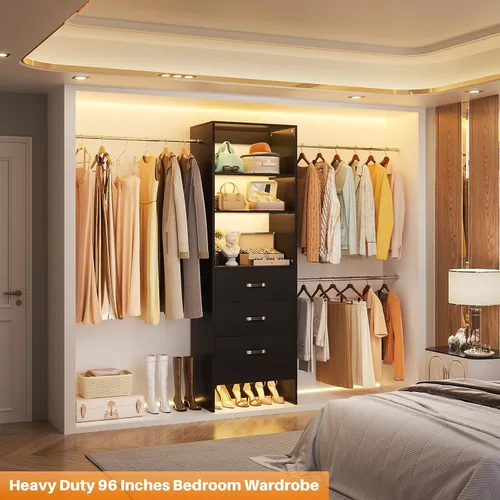 Miniatura 3 de Homieasy Sistema Organizador de Armario de 96 Pulgadas, Organizador de Armario Walk-In Personalizable de 8 Pies con Varillas para Colgar, Perchero